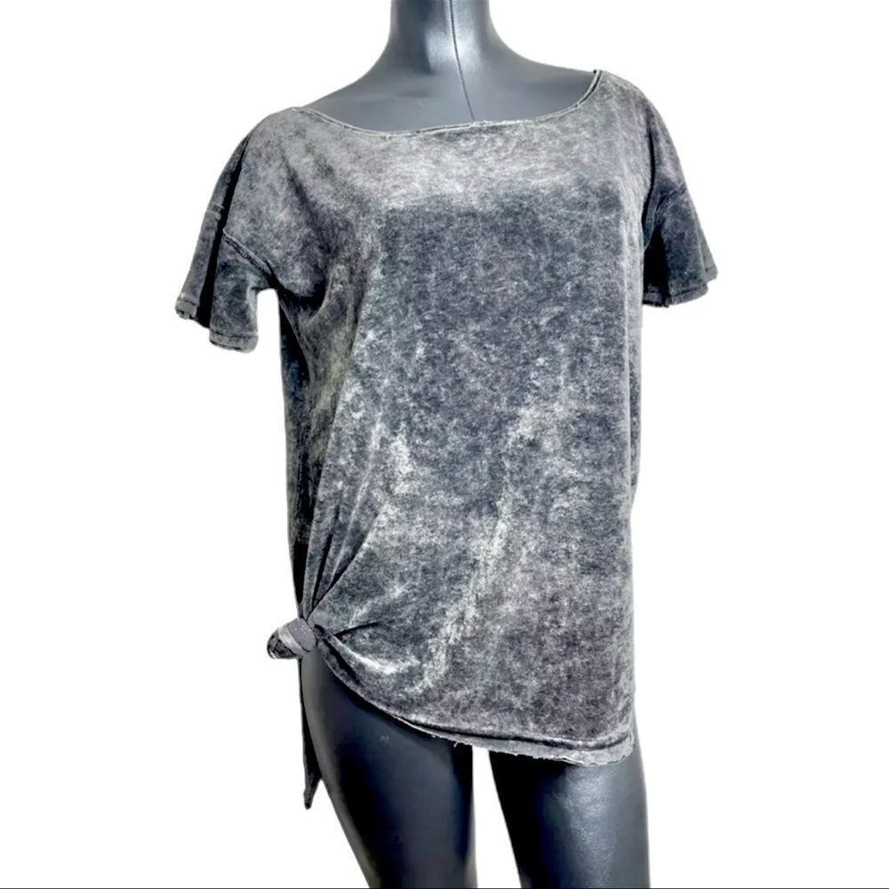 we the free by free people velvet grey short sleeve knot side pullover top shirt
